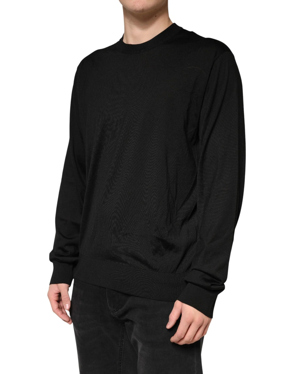 Dolce & Gabbana Black Silk Men Crew Neck Pullover Sweater - IT58 | 3XL