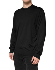 Dolce & Gabbana Black Silk Men Crew Neck Pullover Sweater - IT58 | 3XL