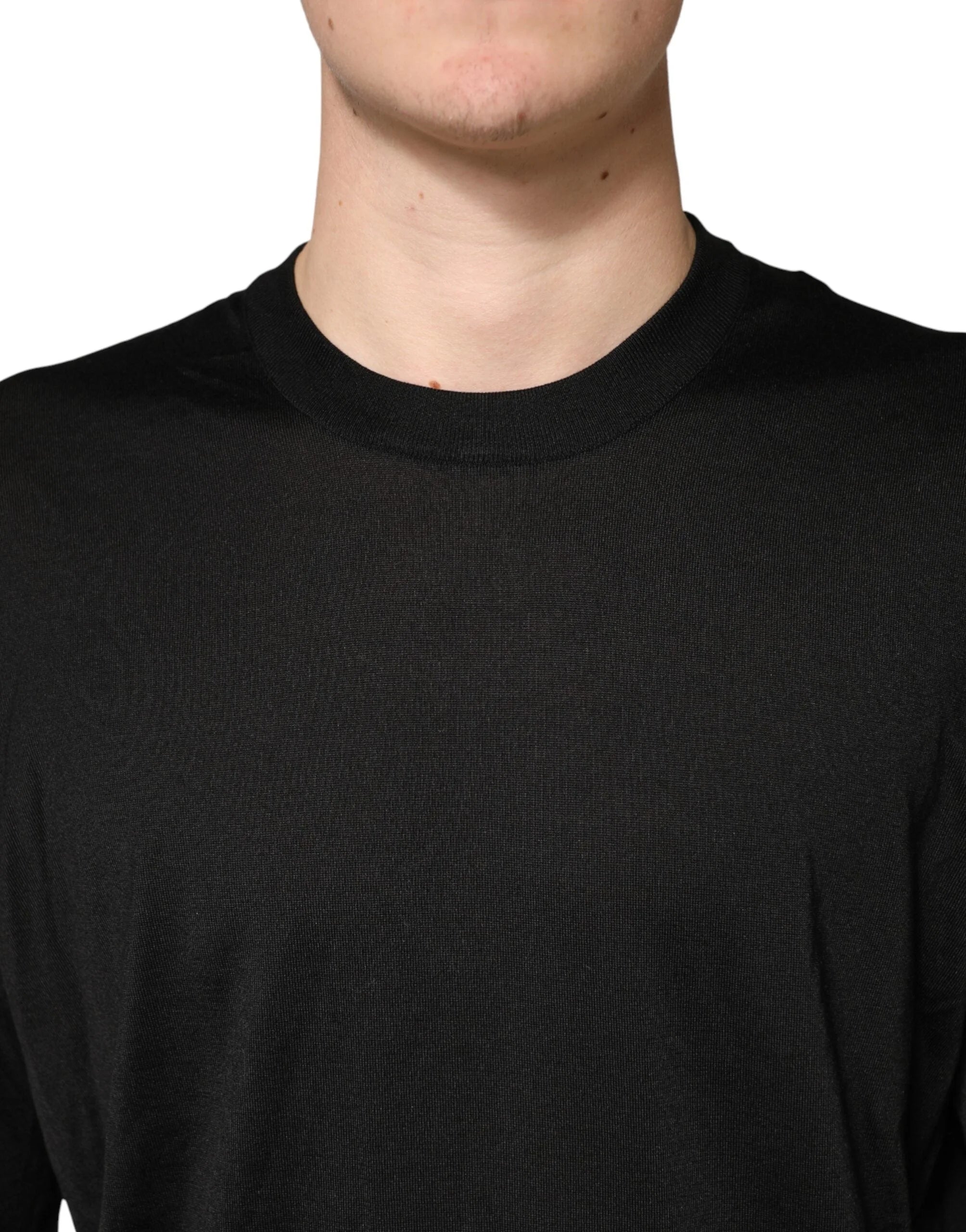 Dolce & Gabbana Black Silk Men Crew Neck Pullover Sweater - IT58 | 3XL