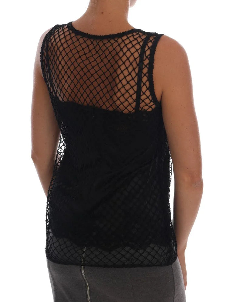 Dolce & Gabbana Black Silk Mesh Floral Lace Top - IT42|M - Tank Tops