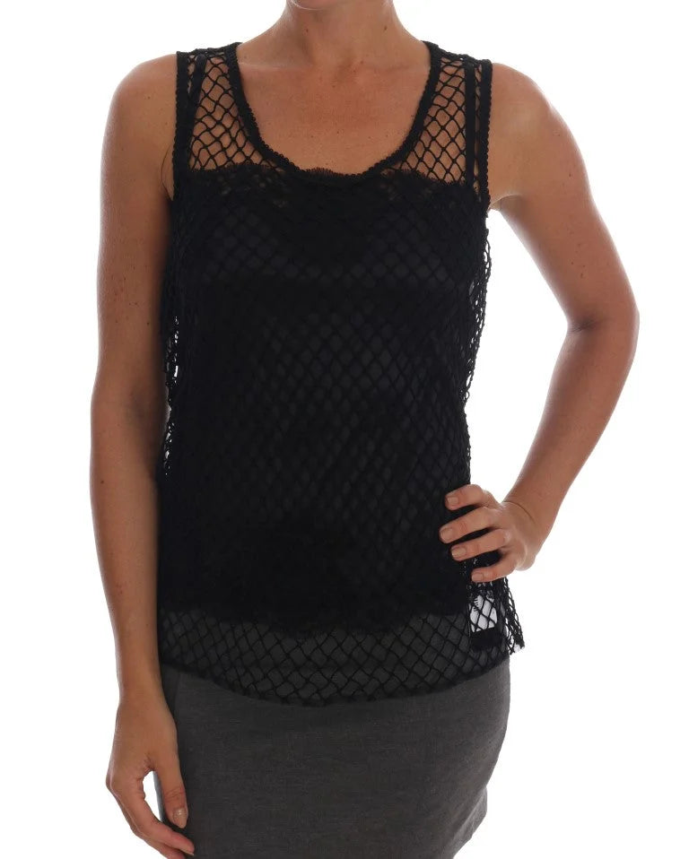 Dolce & Gabbana Black Silk Mesh Floral Lace Top - IT42|M - Tank Tops