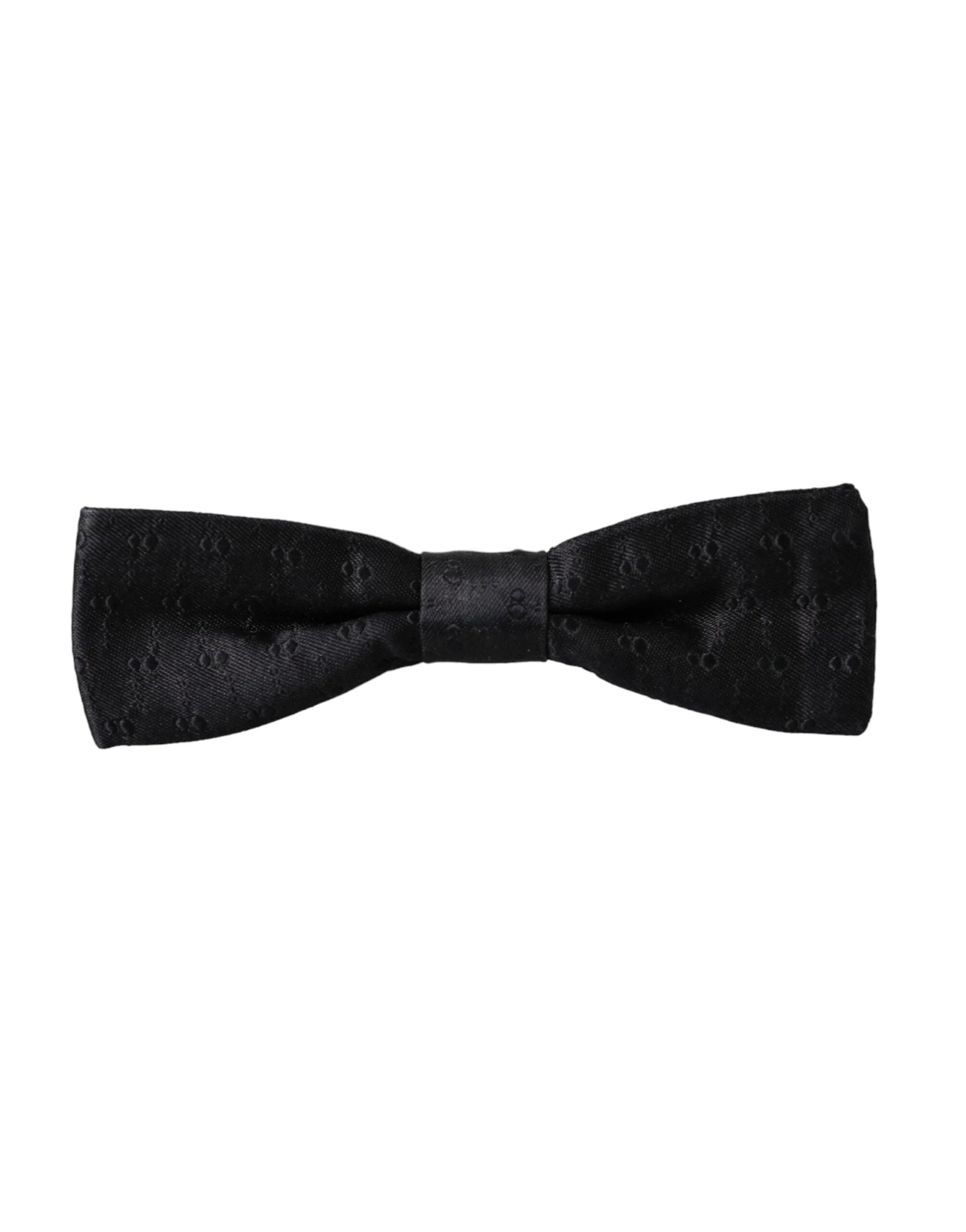 Dolce & Gabbana Black Silk Patterned Adjustable Neck Men Bow Tie - Neckties