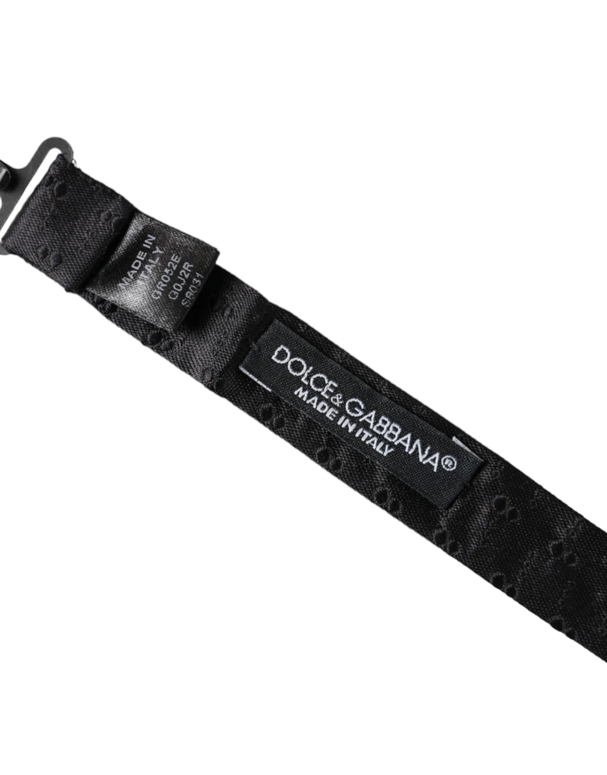 Dolce & Gabbana Black Silk Patterned Adjustable Neck Men Bow Tie - Neckties