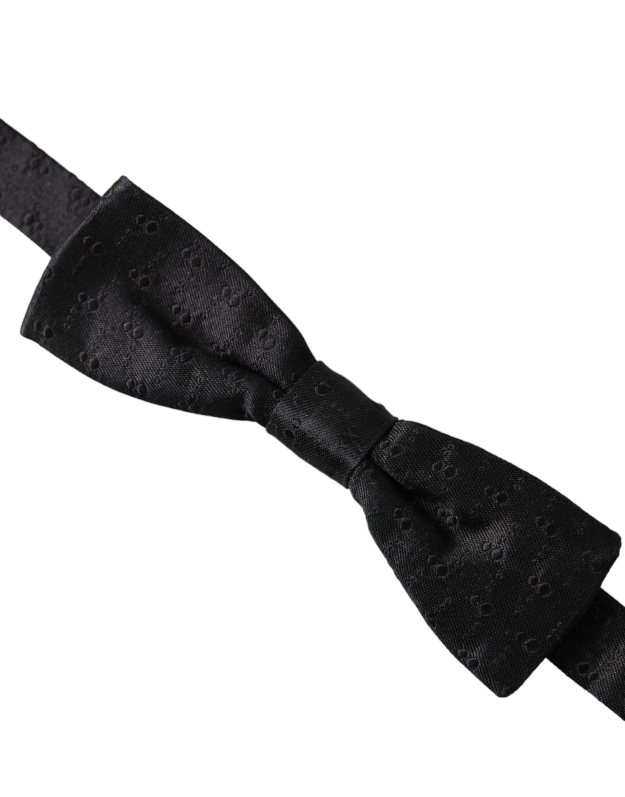 Dolce & Gabbana Black Silk Patterned Adjustable Neck Men Bow Tie - Neckties