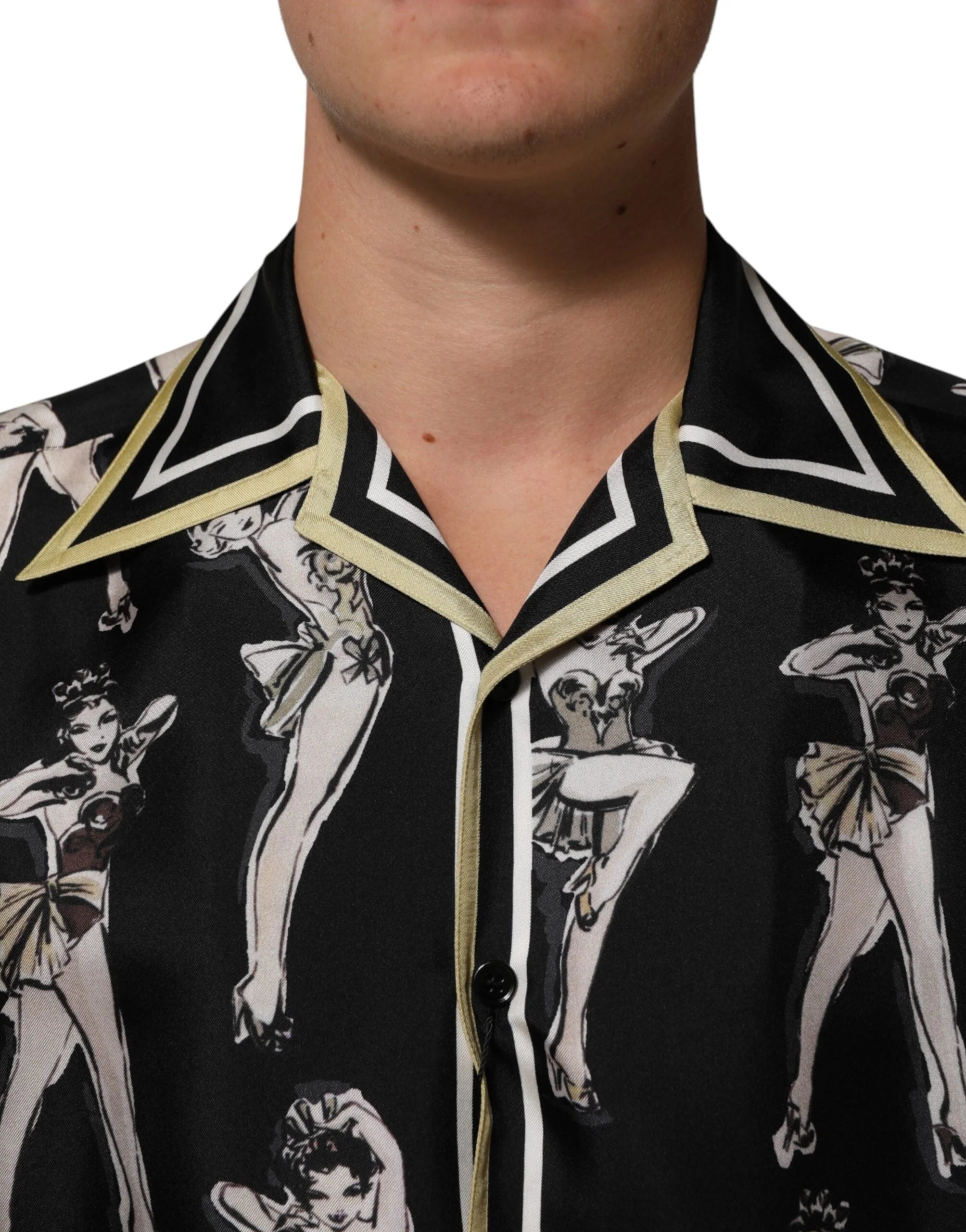 Dolce & Gabbana Black Silk Pin Up Printed Button Down Shirt - IT38 | XS