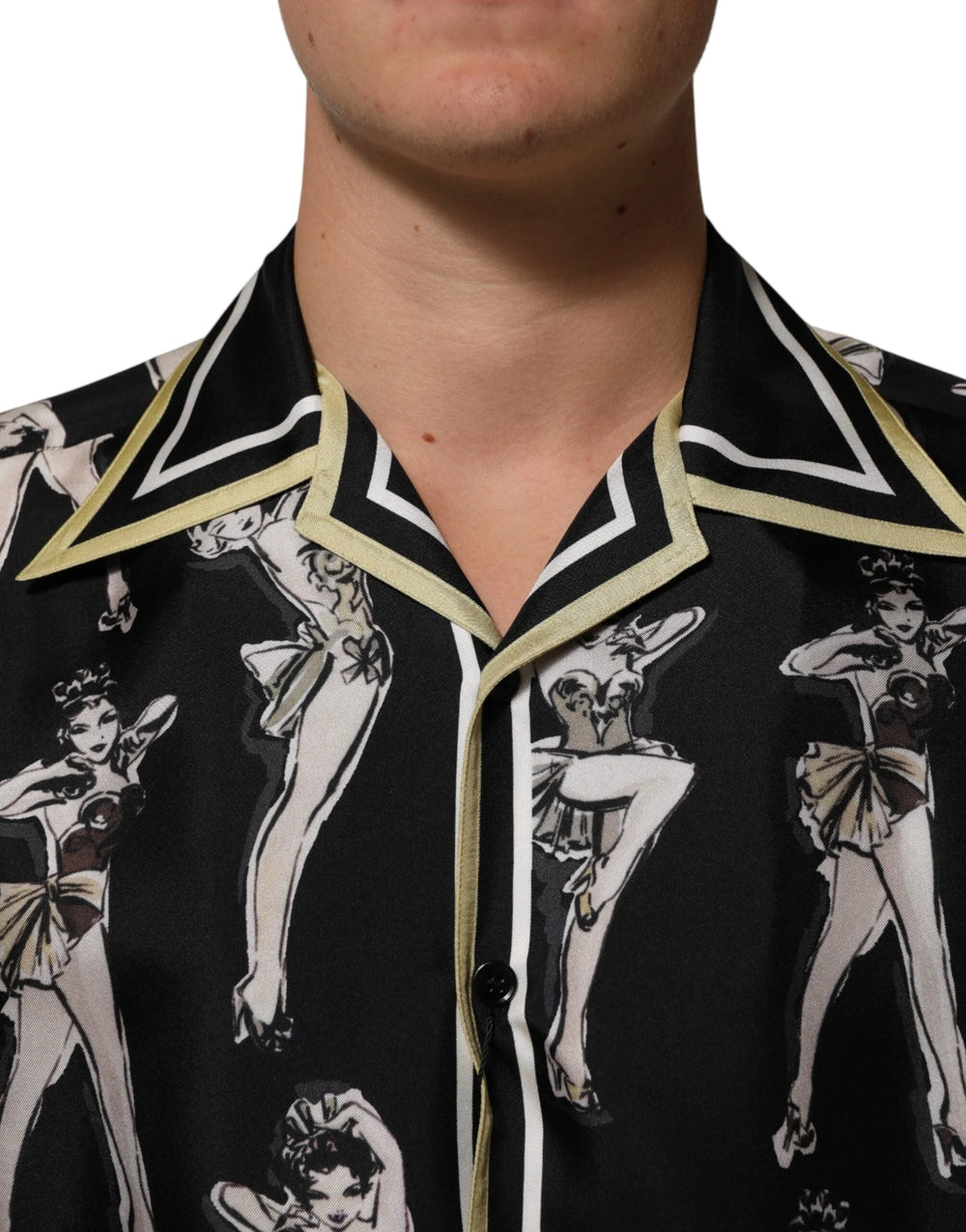 Dolce & Gabbana Black Silk Pin Up Printed Button Down Shirt - IT38 | XS
