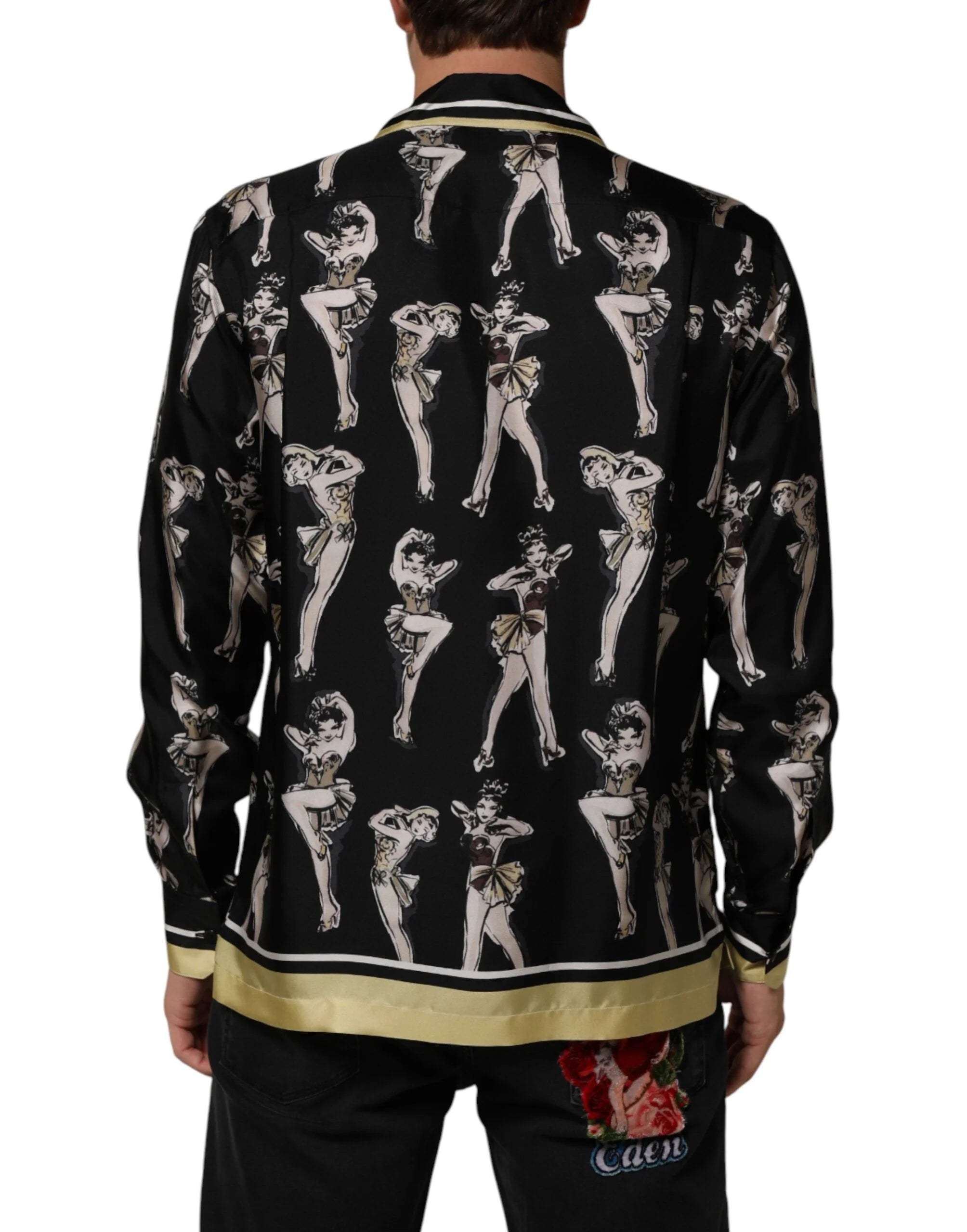 Dolce & Gabbana Black Silk Pin Up Printed Button Down Shirt - IT38 | XS