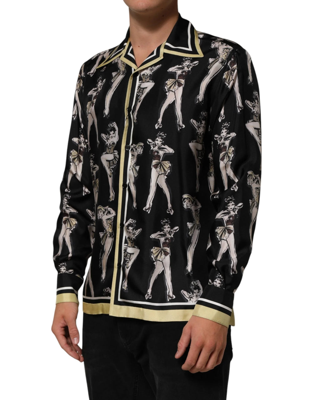 Dolce & Gabbana Black Silk Pin Up Printed Button Down Shirt - IT38 | XS