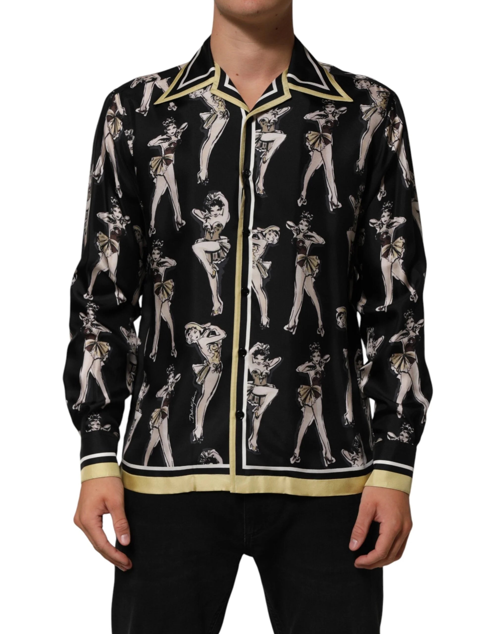 Dolce & Gabbana Black Silk Pin Up Printed Button Down Shirt - IT38 | XS