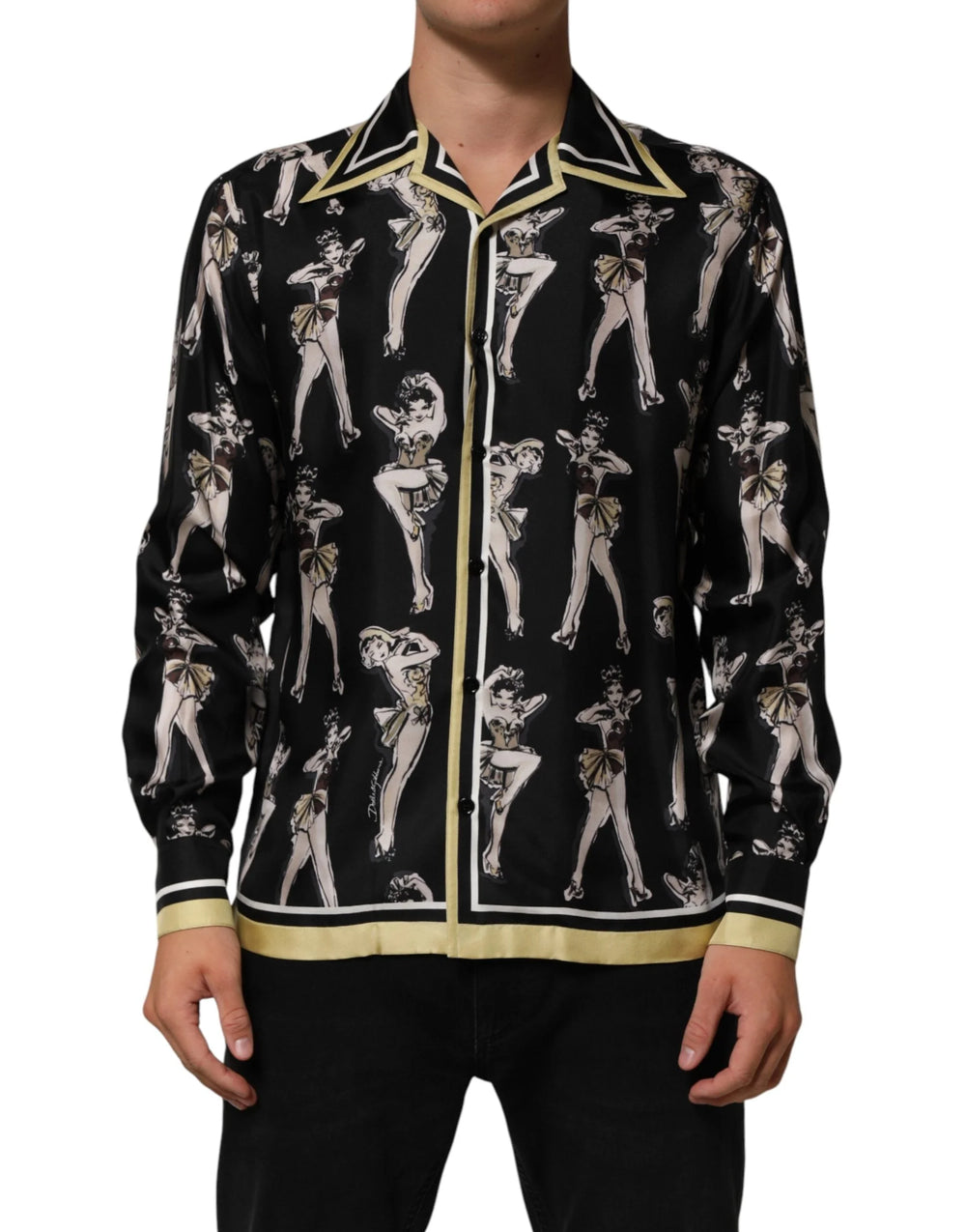 Dolce & Gabbana Black Silk Pin Up Printed Button Down Shirt - IT38 | XS