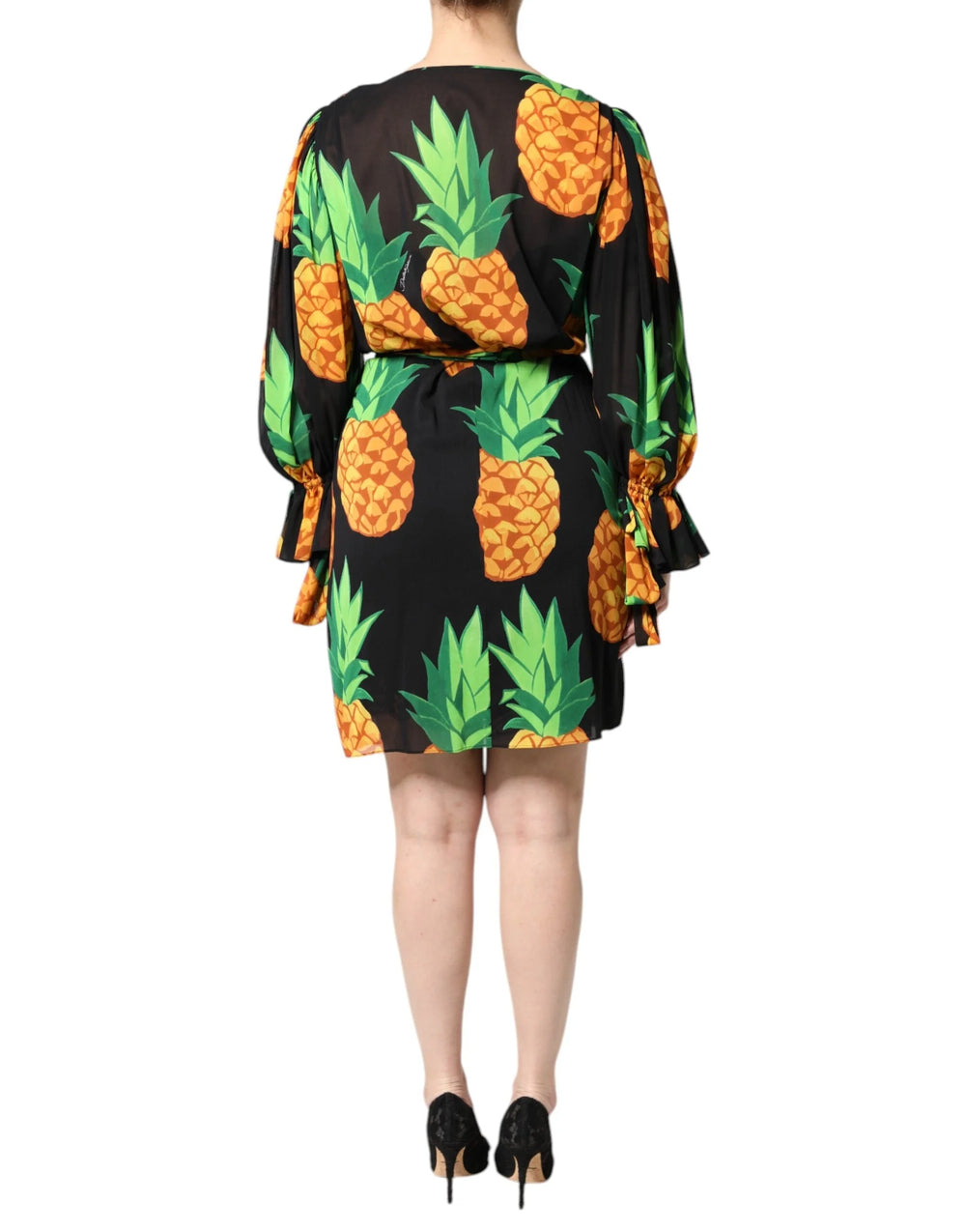 Dolce & Gabbana Black Silk Pineapple Draped Print Wrap Dress - IT40|S - Dresses