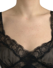 Dolce & Gabbana Black Silk Pleated Lace Chiffon Mini Dress - Dresses