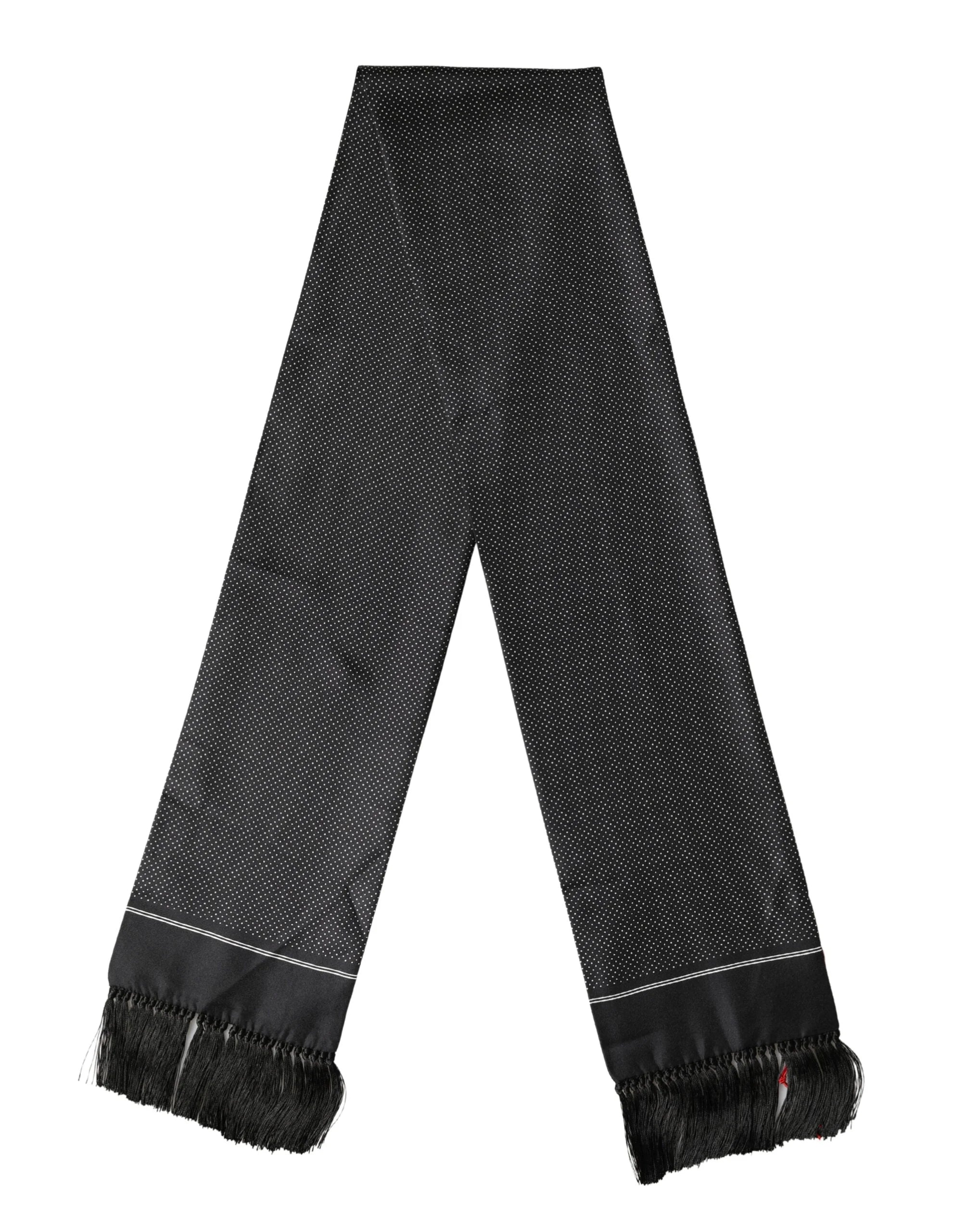Dolce & Gabbana Black Silk Polka Dot Crown Foulard 140cm X 16.5cm Scarf