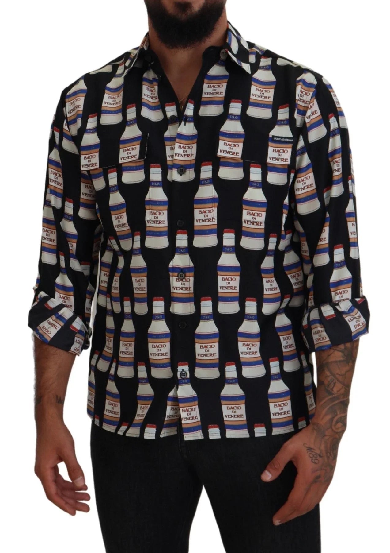 Dolce & Gabbana Black Silk Printed Collared Men Casual Shirt - IT37 | XS - Shirts