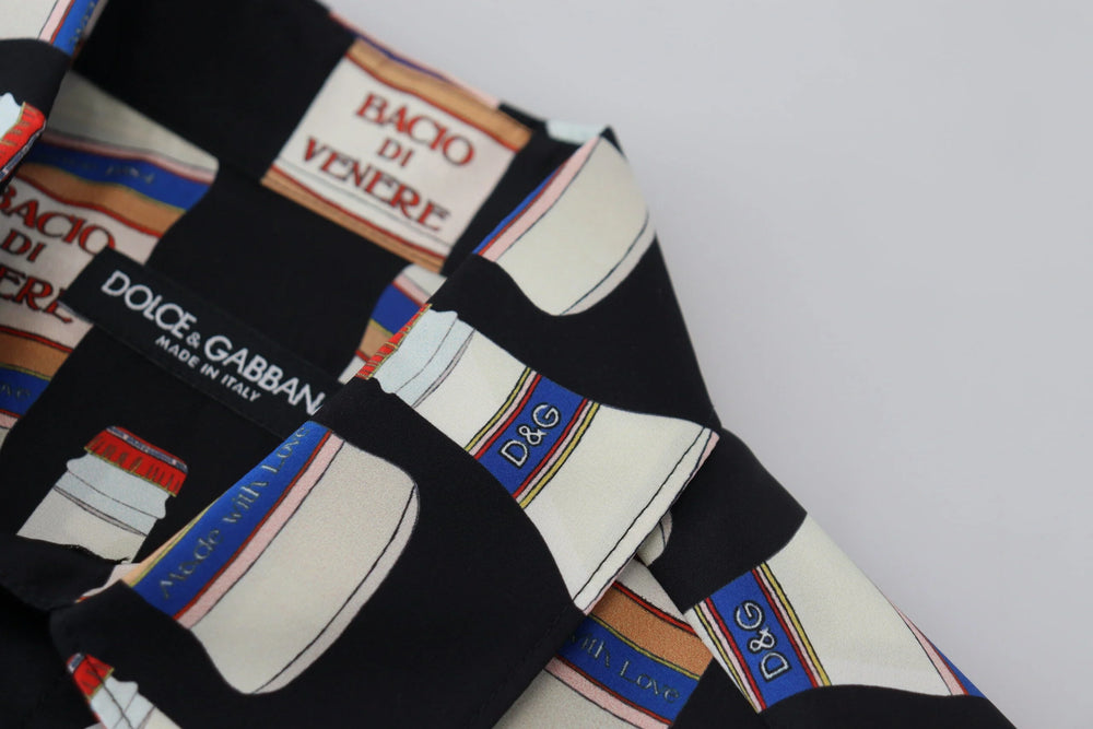 Dolce & Gabbana Black Silk Printed Collared Men Casual Shirt - IT37 | XS - Shirts