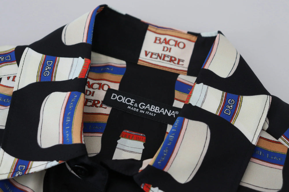 Dolce & Gabbana Black Silk Printed Collared Men Casual Shirt - IT37 | XS - Shirts