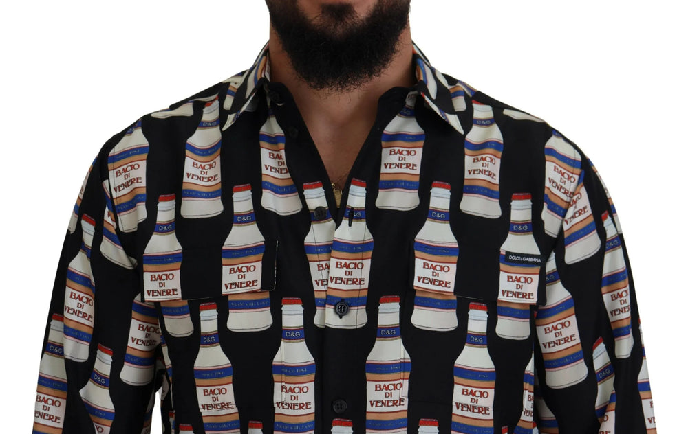 Dolce & Gabbana Black Silk Printed Collared Men Casual Shirt - IT37 | XS - Shirts