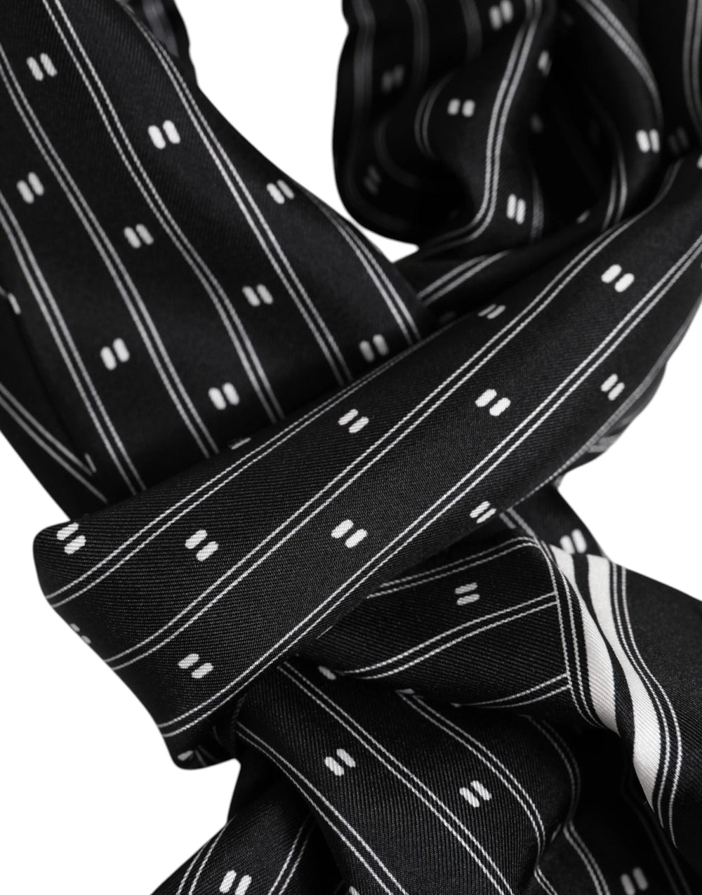 Dolce & Gabbana Black Silk Printed Fringes Men Foulard Scarf