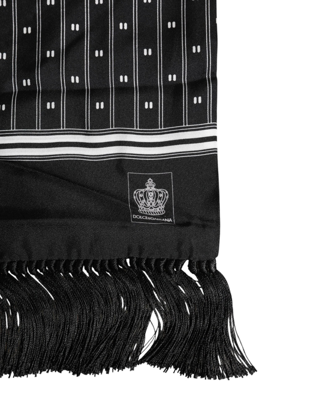 Dolce & Gabbana Black Silk Printed Fringes Men Foulard Scarf - Scarves & Shawls