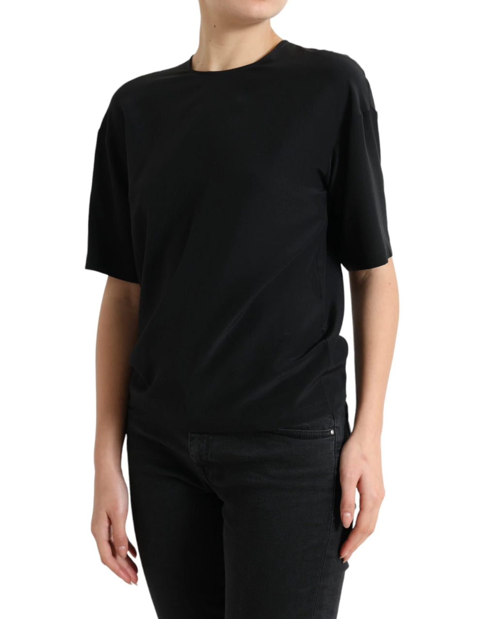 Dolce & Gabbana Black Silk Round Neck Short Sleeve Blouse Top - IT40|S - Blouses