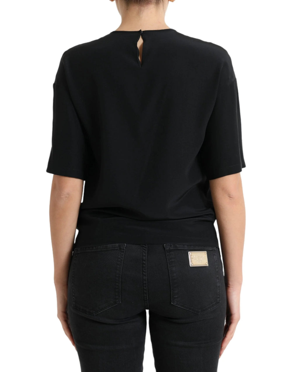 Dolce & Gabbana Black Silk Round Neck Short Sleeve Blouse Top - IT40|S - Blouses