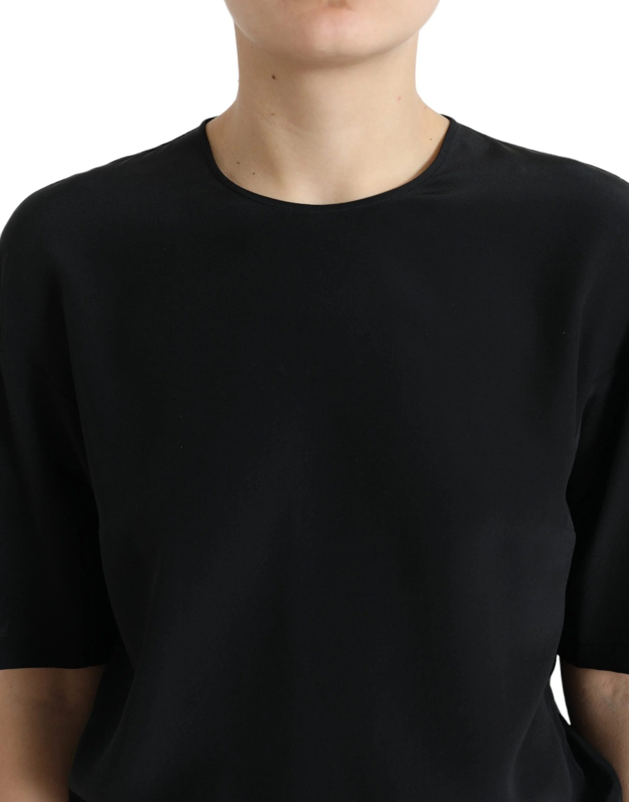 Dolce & Gabbana Black Silk Round Neck Short Sleeve Blouse Top - IT40|S - Blouses