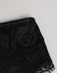 Dolce & Gabbana Black Silk Satin Floral Lace Panty Brief Underwear - IT2 | S - Briefs