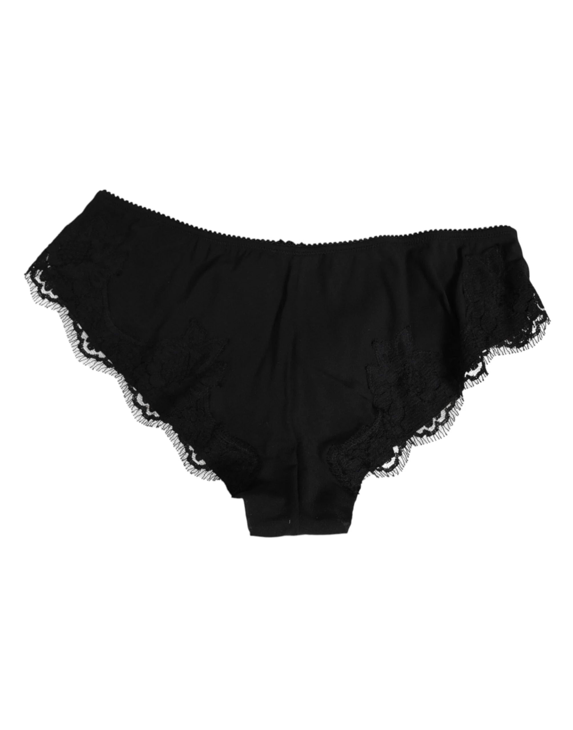 Dolce & Gabbana Black Silk Satin Floral Lace Panty Brief Underwear - Briefs