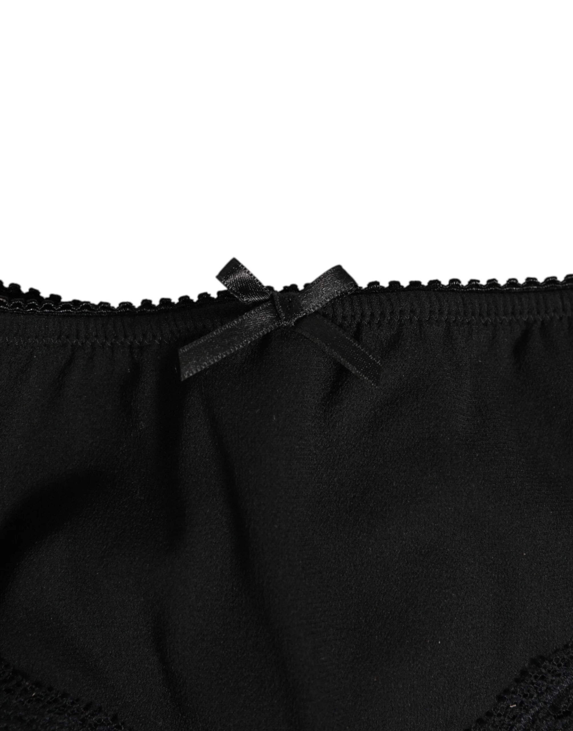 Dolce & Gabbana Black Silk Satin Floral Lace Panty Brief Underwear - Briefs