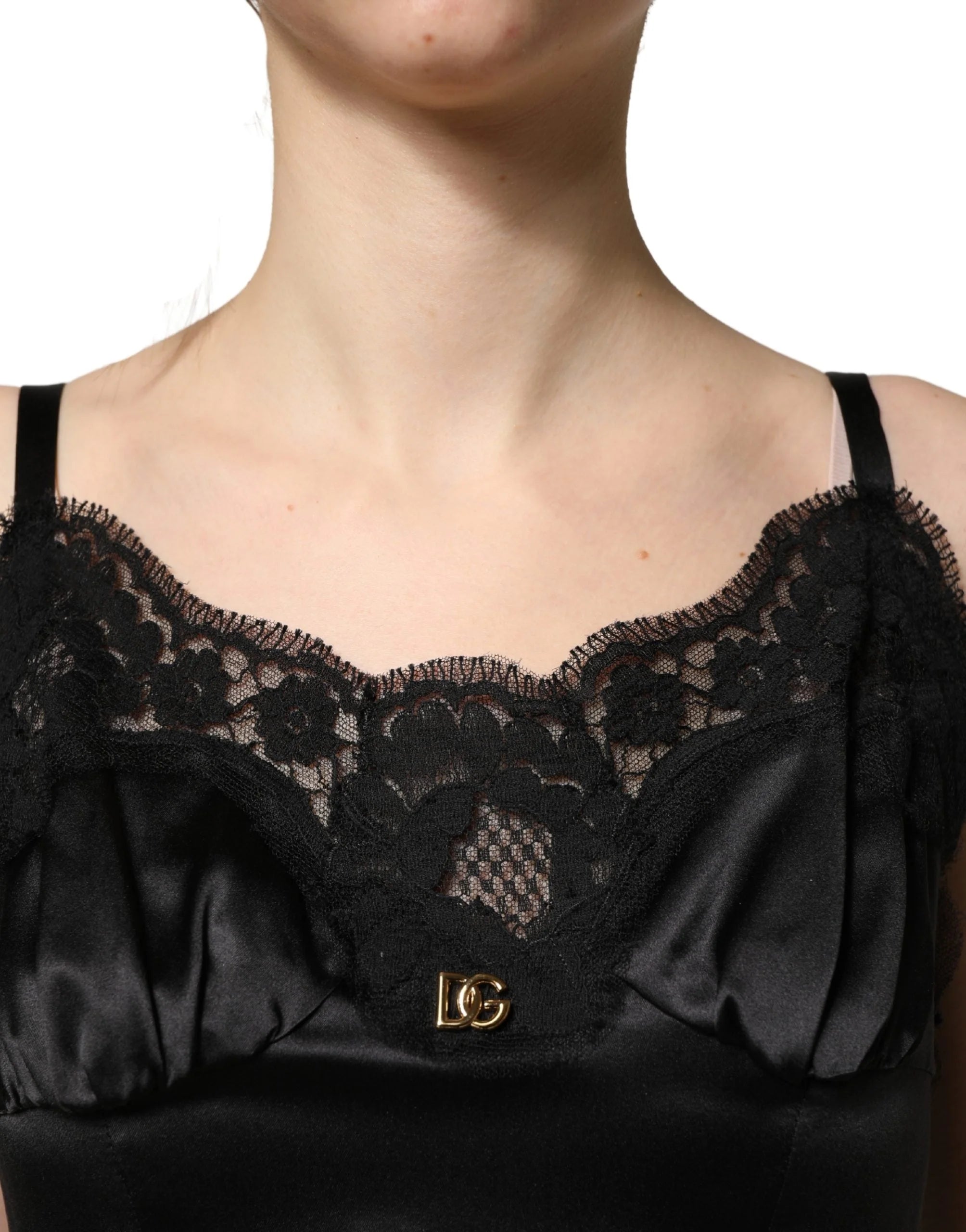 Dolce & Gabbana Black Silk Satin Lace Sleeveless Mini Dress - IT36|XXS