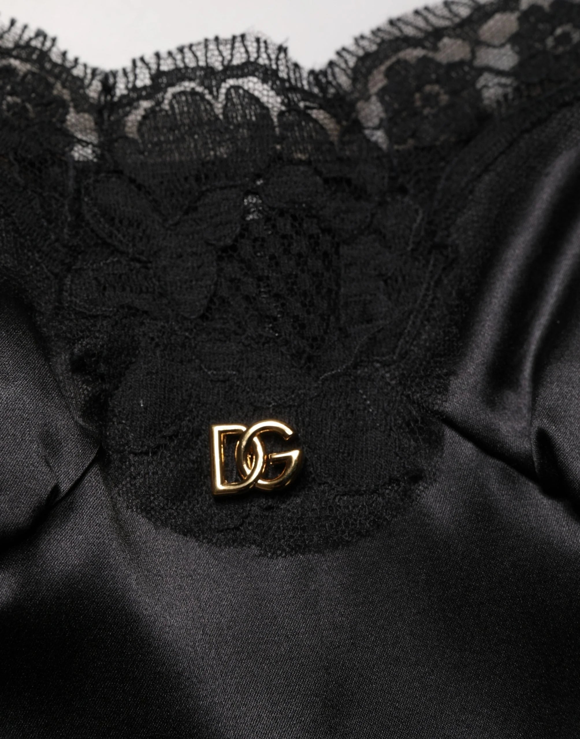Dolce & Gabbana Black Silk Satin Lace Sleeveless Mini Dress - IT36|XXS