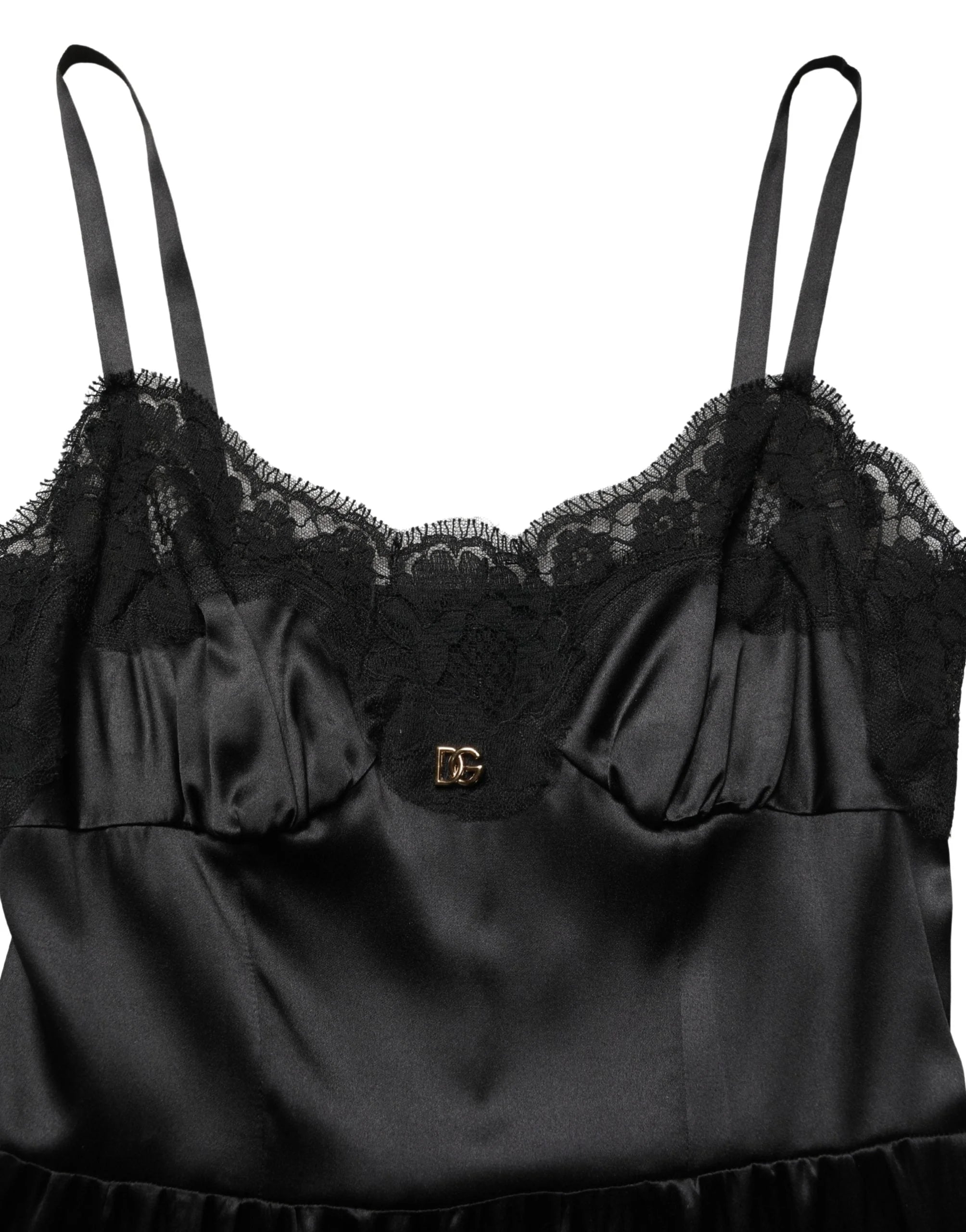 Dolce & Gabbana Black Silk Satin Lace Sleeveless Mini Dress - IT36|XXS