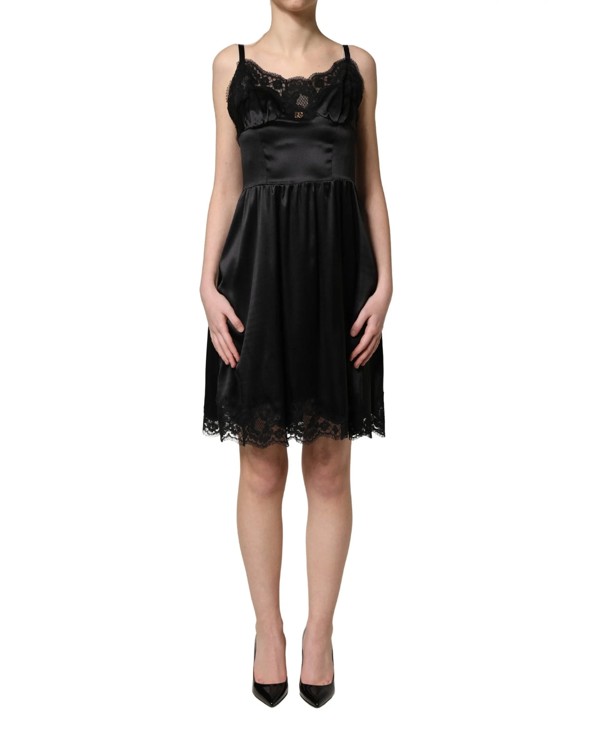 Dolce & Gabbana Black Silk Satin Lace Sleeveless Mini Dress - IT36|XXS
