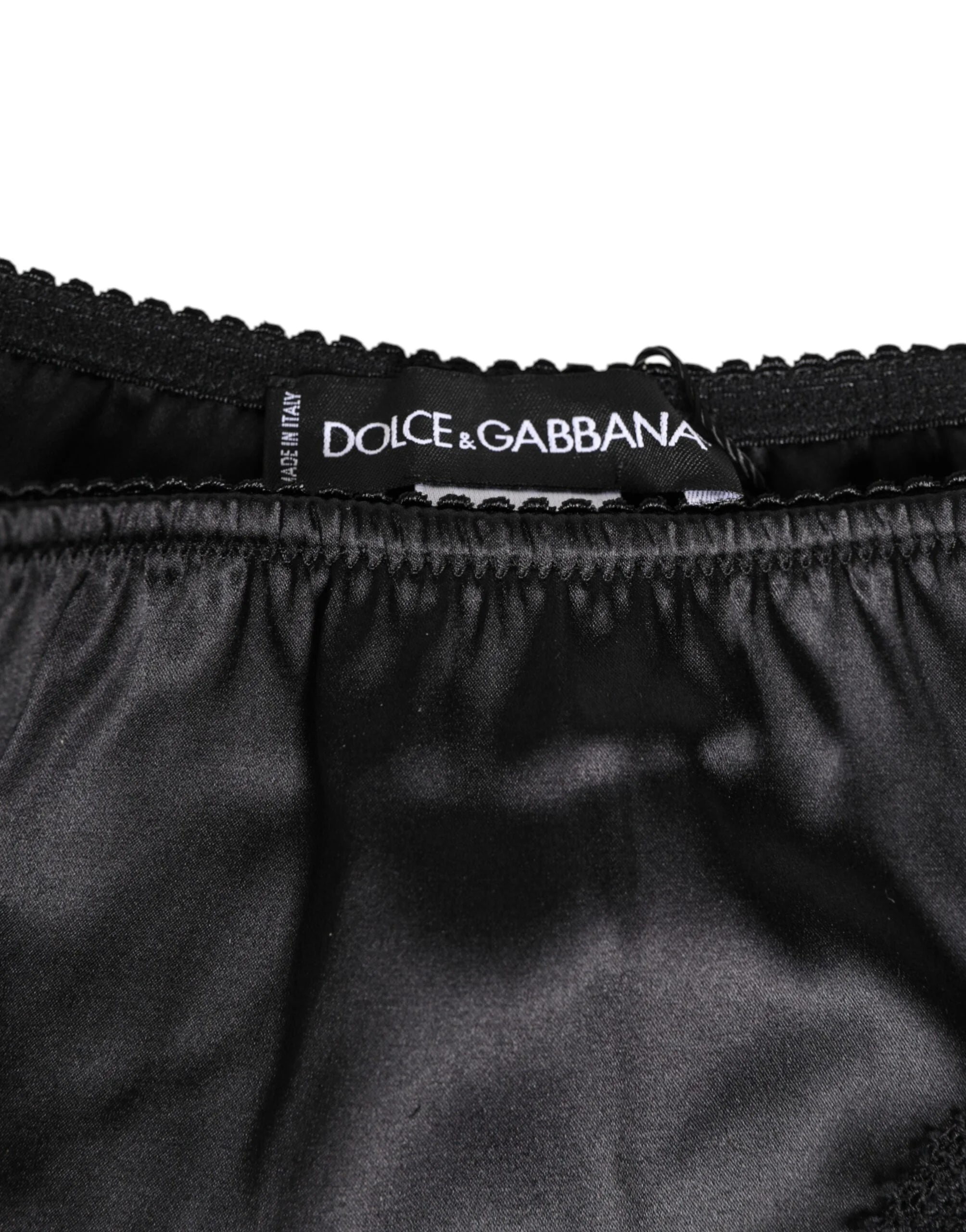 Dolce & Gabbana Black Silk Satin Lace Trim Panty Underwear - IT2 | S