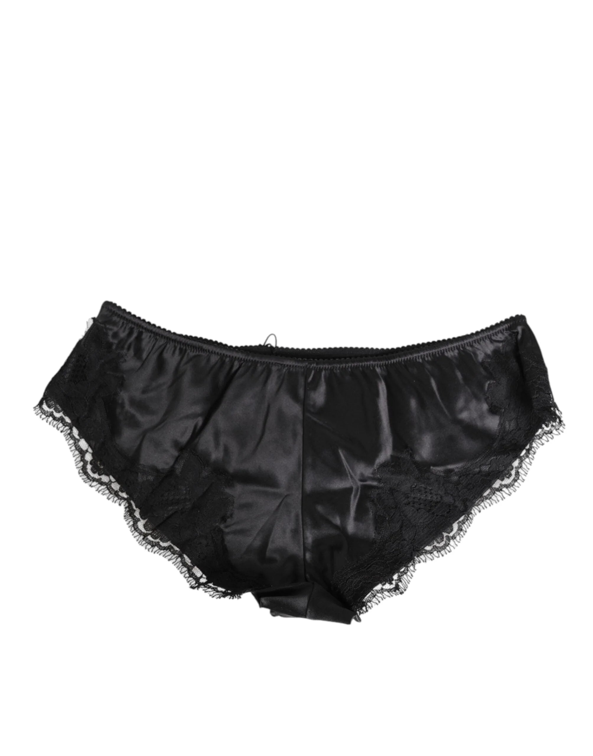 Dolce & Gabbana Black Silk Satin Lace Trim Panty Underwear - IT2 | S