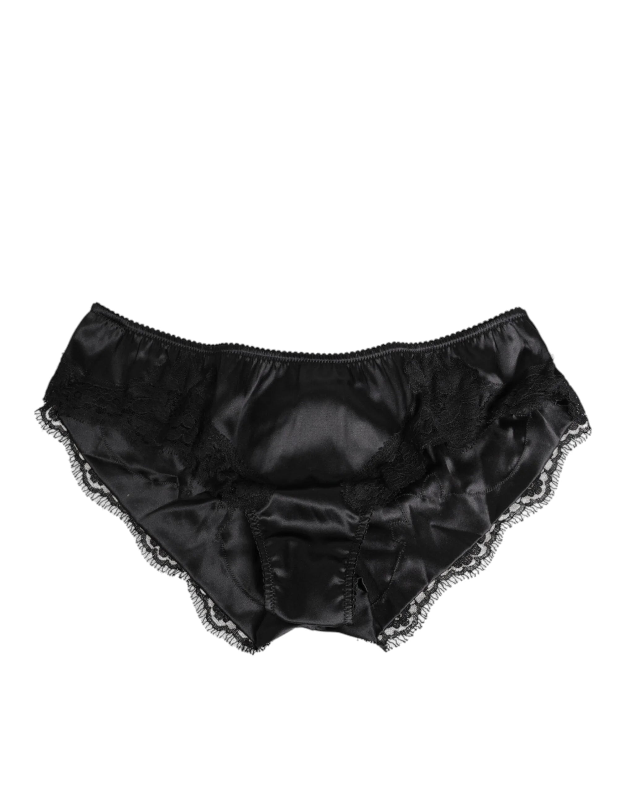 Dolce & Gabbana Black Silk Satin Lace Trim Panty Underwear - IT2 | S