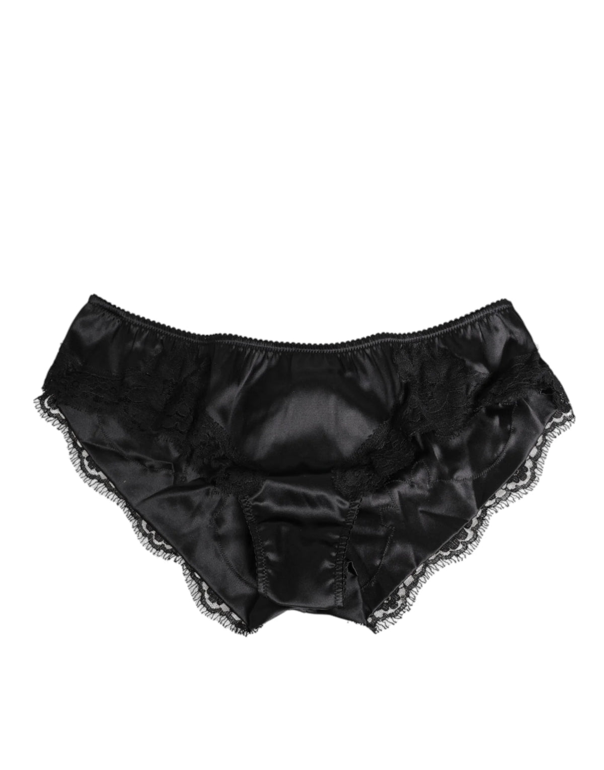 Dolce & Gabbana Black Silk Satin Lace Trim Panty Underwear - IT2 | S