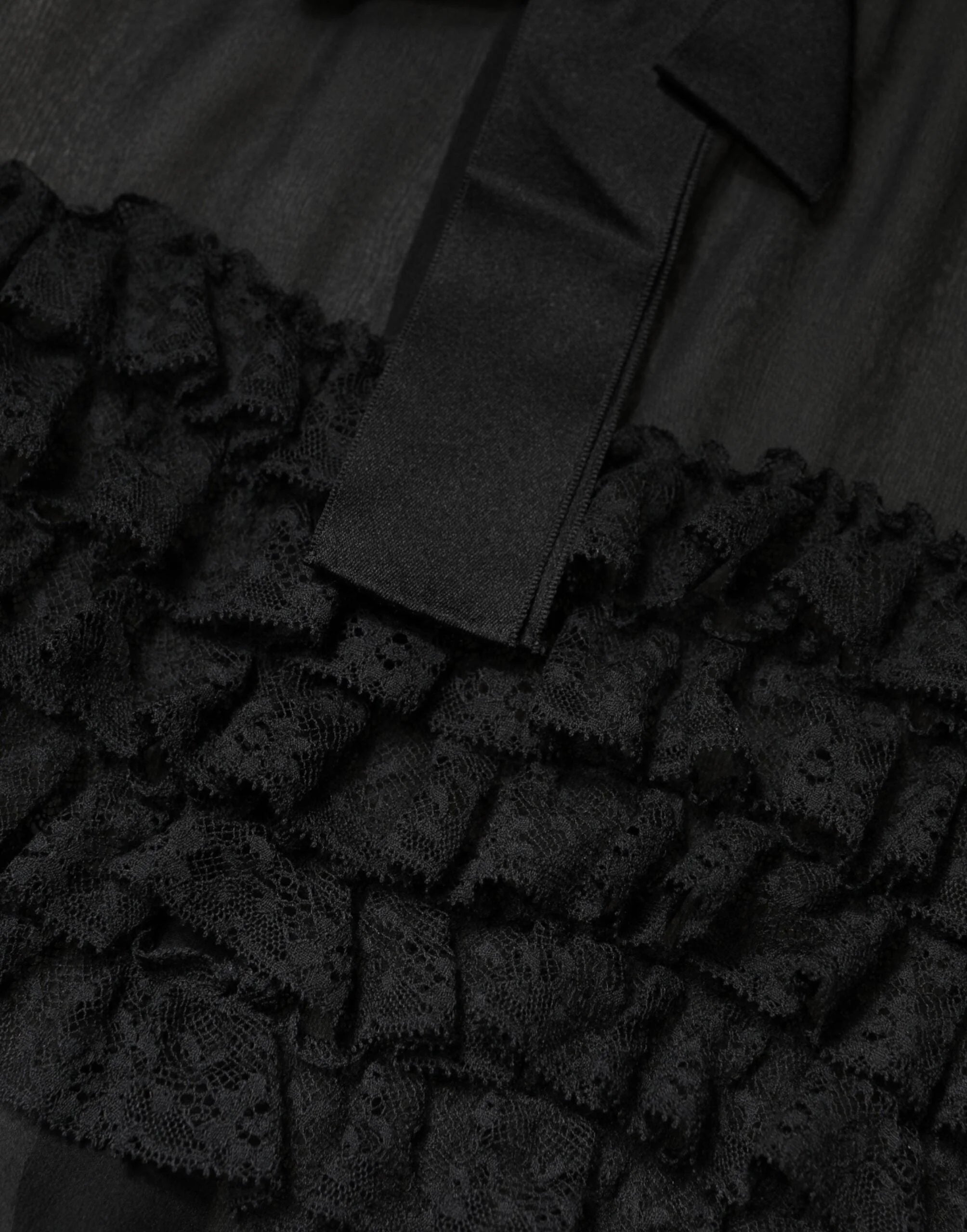 Dolce & Gabbana Black Silk Sheer Ruffle Tie-Neck Blouse Top - IT42|M