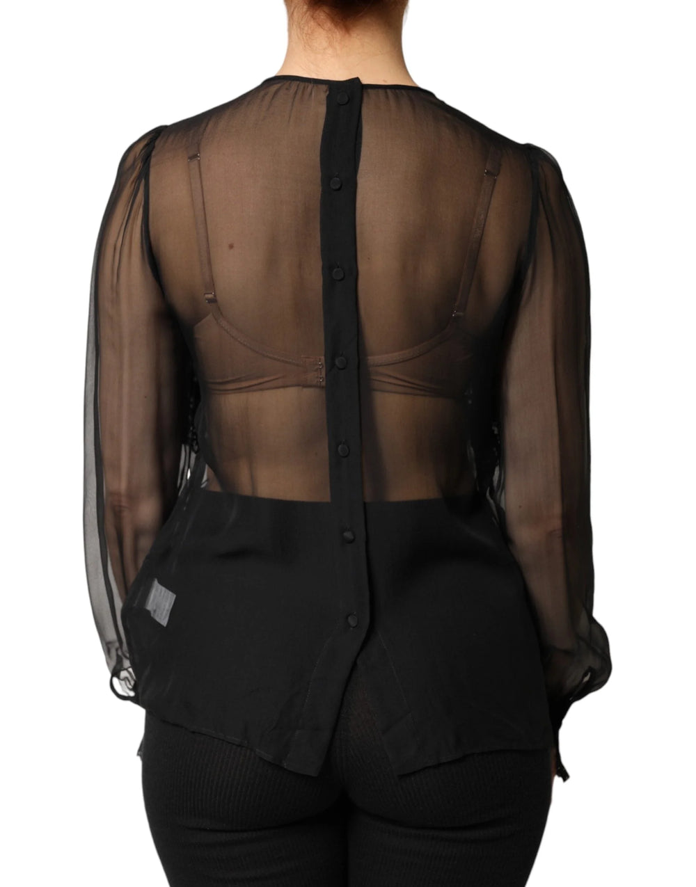 Dolce & Gabbana Black Silk Sheer Ruffle Tie-Neck Blouse Top - IT42|M