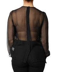 Dolce & Gabbana Black Silk Sheer Ruffle Tie-Neck Blouse Top - IT42|M