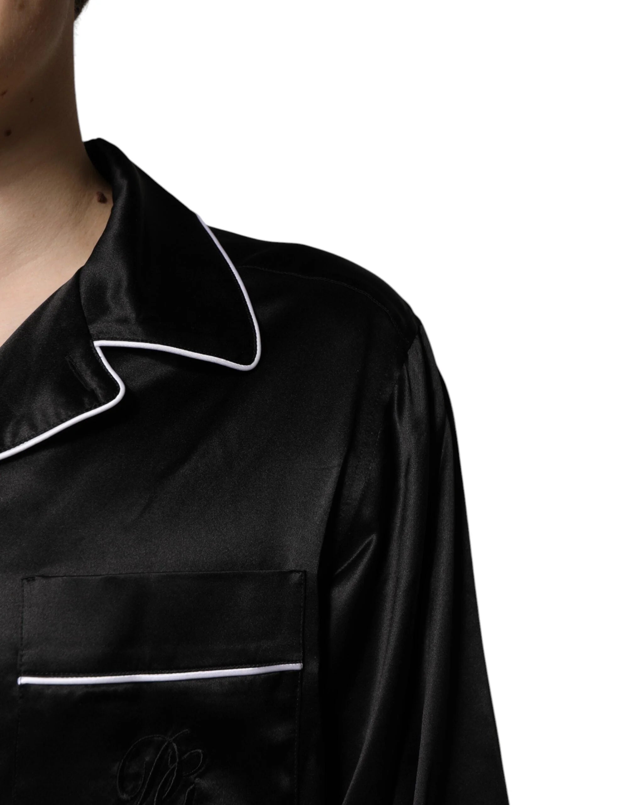 Dolce & Gabbana Black Silk Shirt Pants Pajama Set Sleepwear - Pajamas