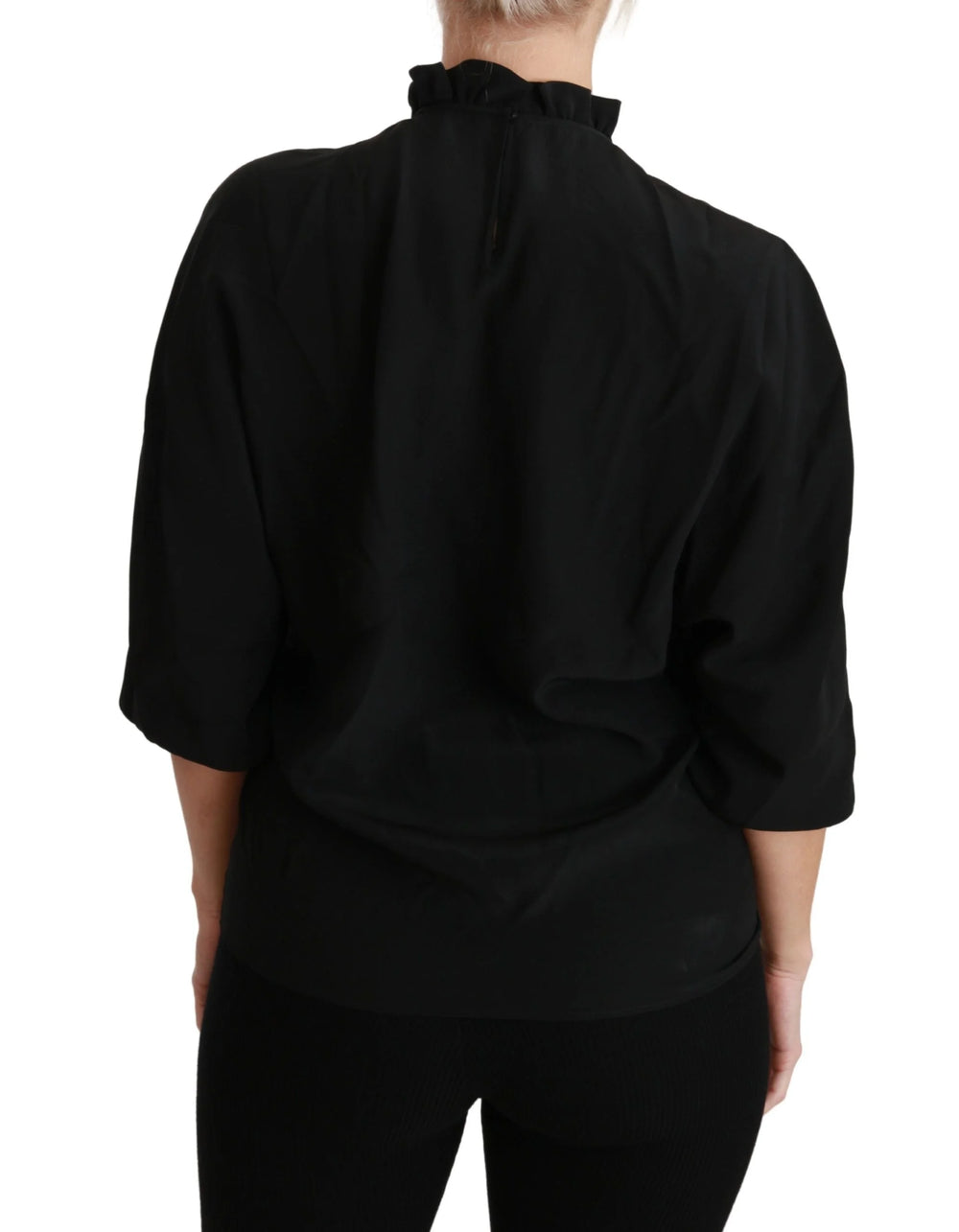 Dolce & Gabbana Black Silk Shirt Ruffled Top Blouse - IT36 | XS - Blouses