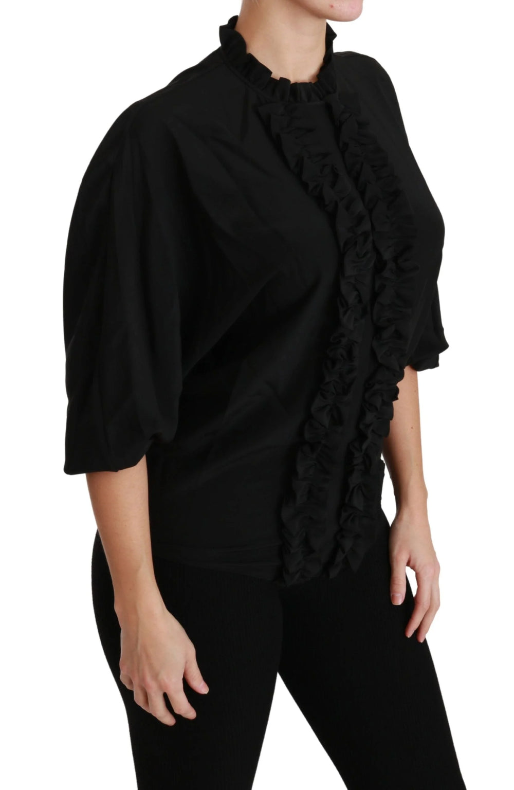 Dolce & Gabbana Black Silk Shirt Ruffled Top Blouse - IT36 | XS - Blouses