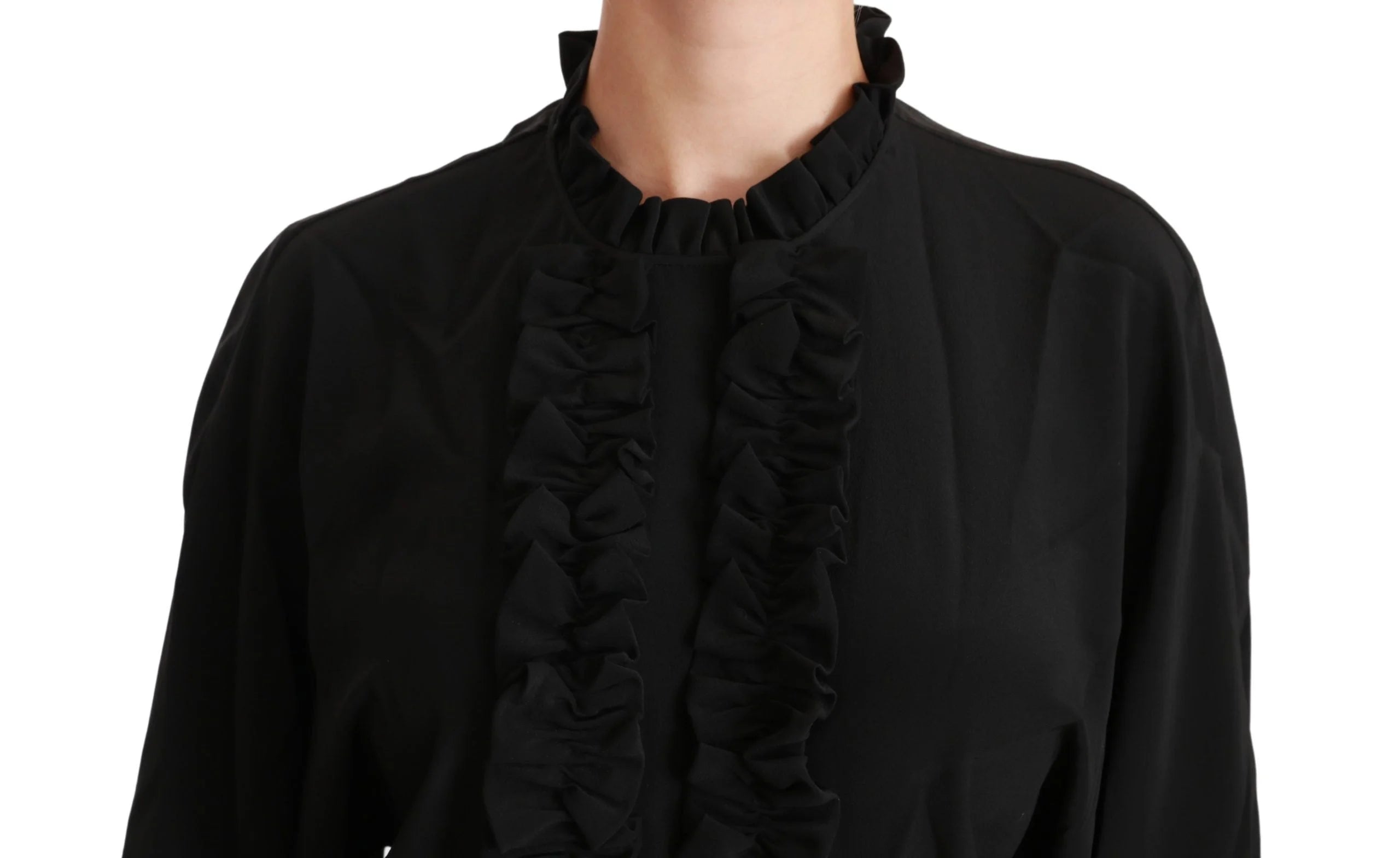 Dolce & Gabbana Black Silk Shirt Ruffled Top Blouse - IT36 | XS - Blouses