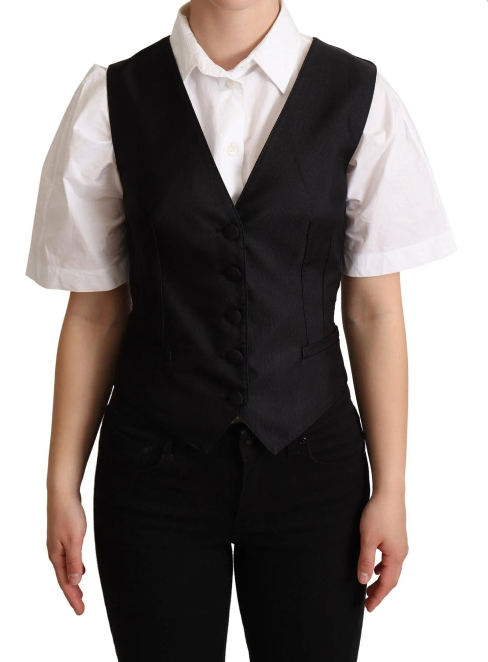 Dolce & Gabbana Black Silk Sleeveless Waistcoat Vest - IT38|XS - Vests
