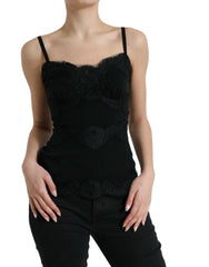 Dolce & Gabbana Black Silk Stretch Lace Sleeveless Tank Top - IT40|S - Tank Tops