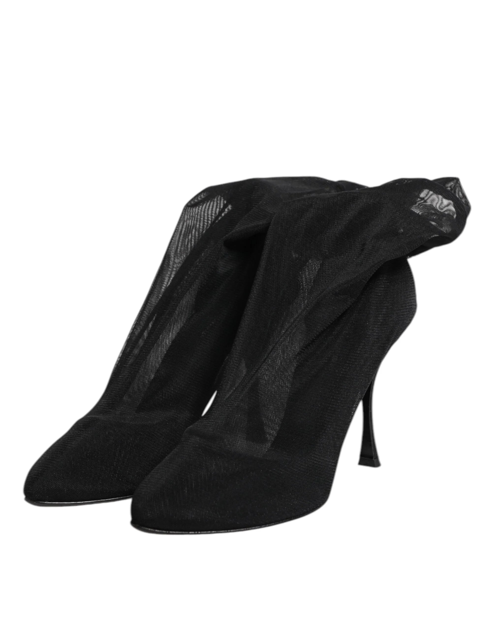 Dolce & Gabbana Black Silk Stretch Mesh Sock Boots Shoes - Boots
