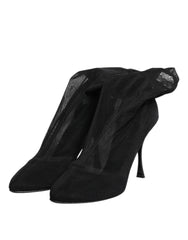 Dolce & Gabbana Black Silk Stretch Mesh Sock Boots Shoes - Boots