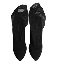 Dolce & Gabbana Black Silk Stretch Mesh Sock Boots Shoes - Boots