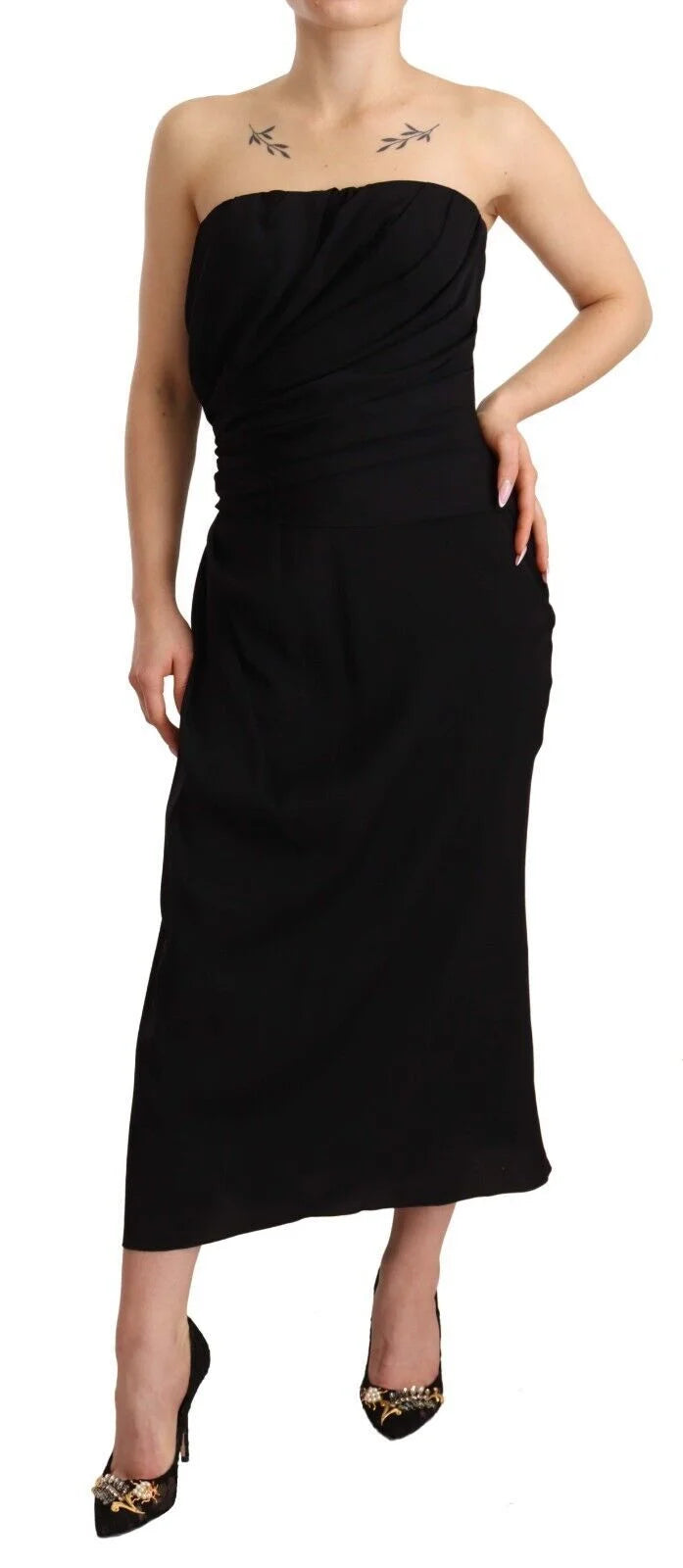 Dolce & Gabbana Black Silk Stretch Strapless Sheath Midi Dress - IT40|S - Dresses